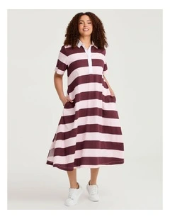 Cotton Maxi Polo Dress in Beetroot/pink