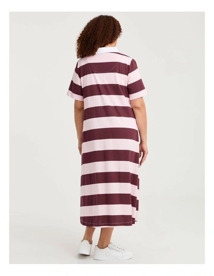 Cotton Maxi Polo Dress in Beetroot/pink image 2