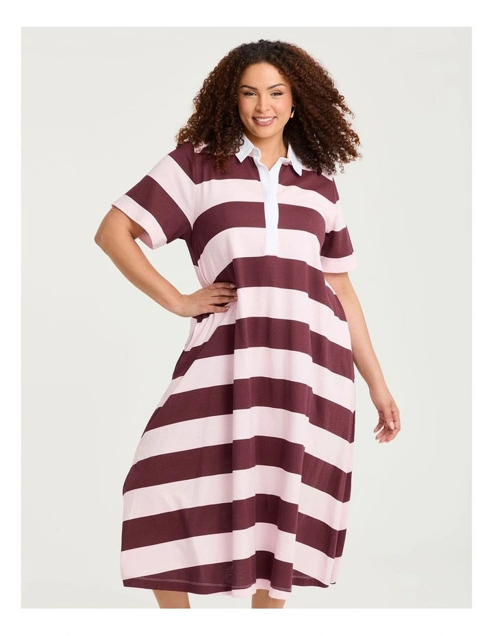 Cotton Maxi Polo Dress in Beetroot/pink image 3