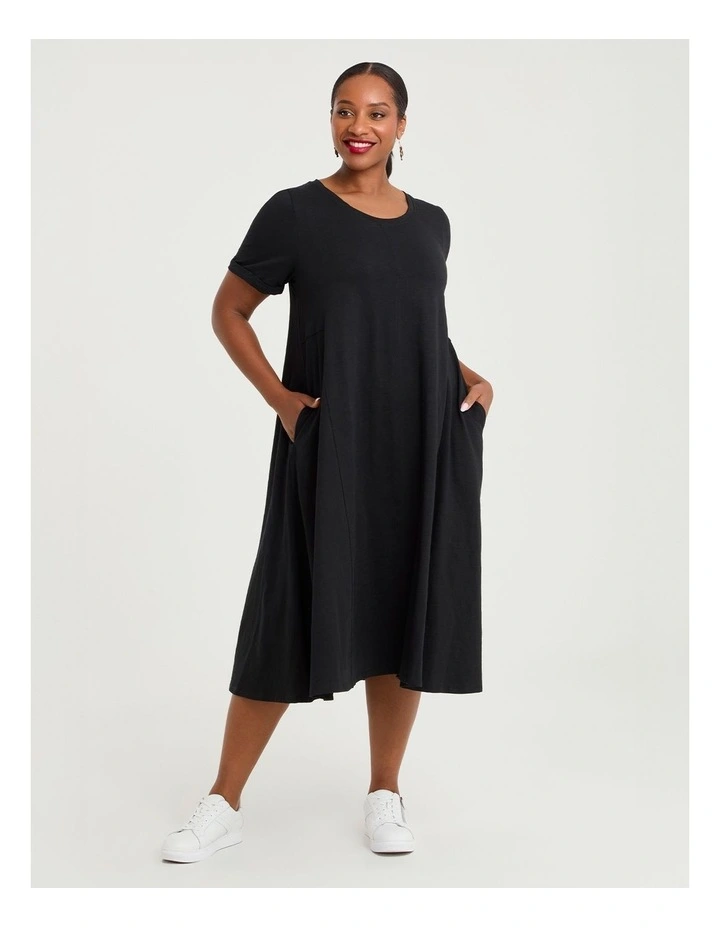 Cotton Seam Detail Swing Dress Black image 1