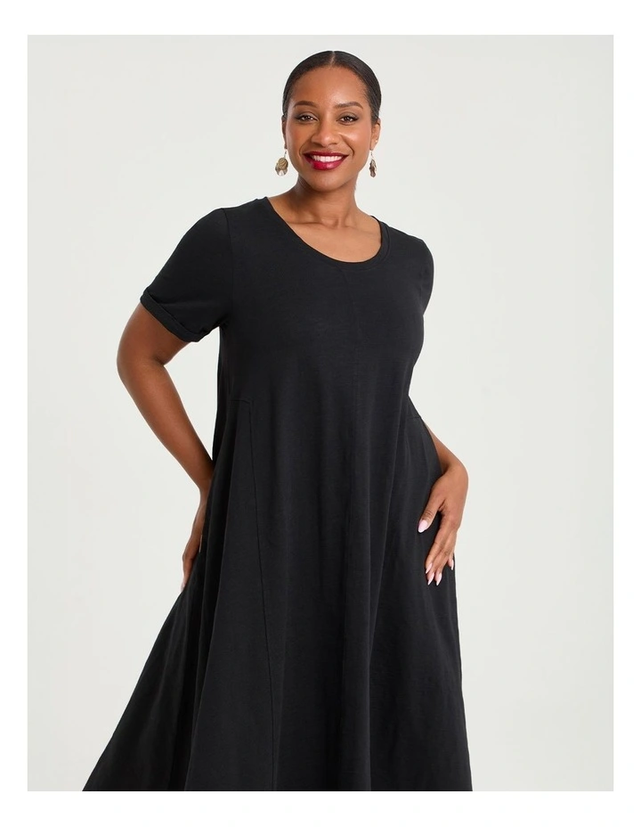 Cotton Seam Detail Swing Dress Black image 3