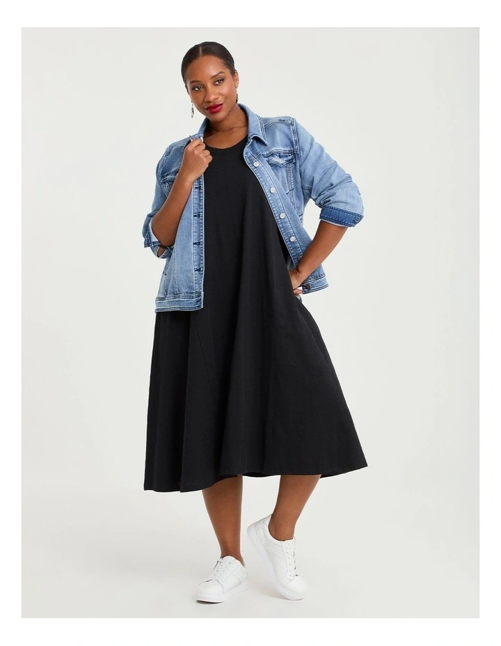 Cotton Seam Detail Swing Dress Black image 4