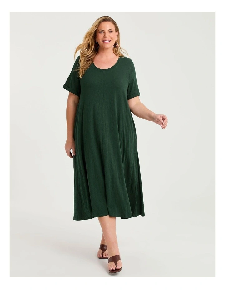 Cotton Seam Detail Swing Dress Sea Moss Green image 1