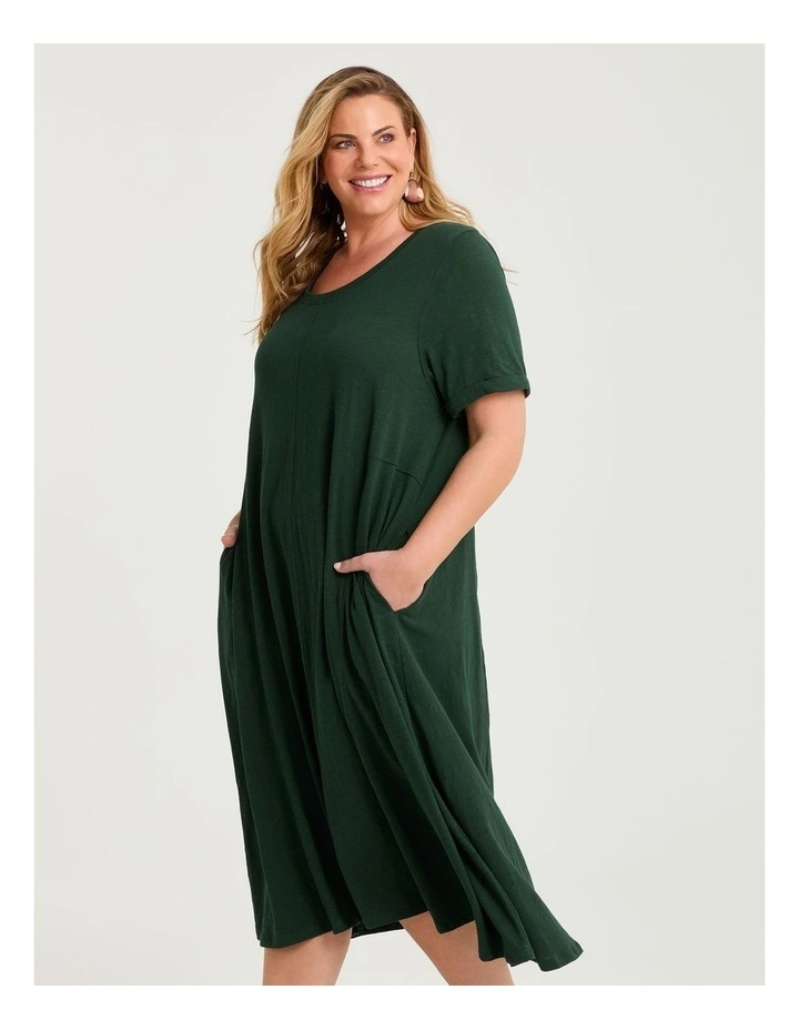 Cotton Seam Detail Swing Dress Sea Moss Green image 2
