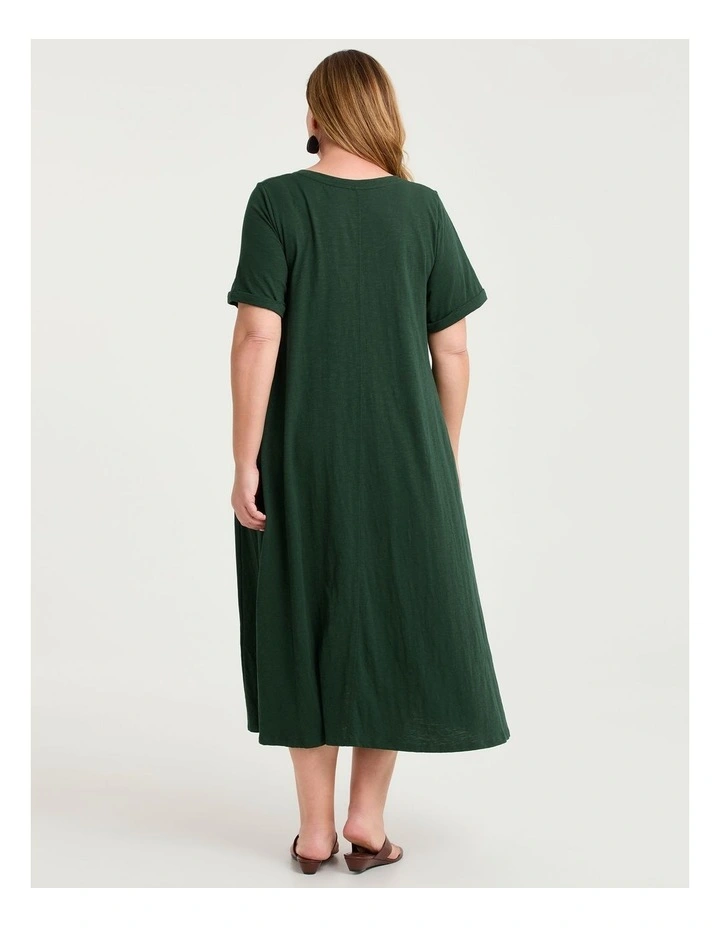 Cotton Seam Detail Swing Dress Sea Moss Green image 3