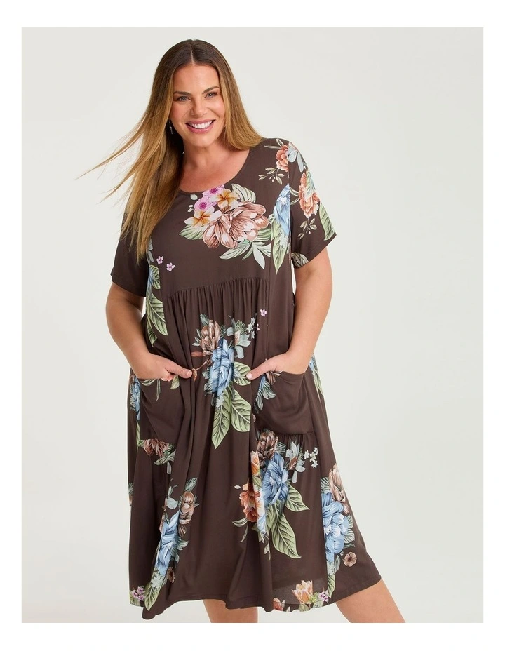 Natural Pocket Midi Dress Cocoa Bloom Print image 3