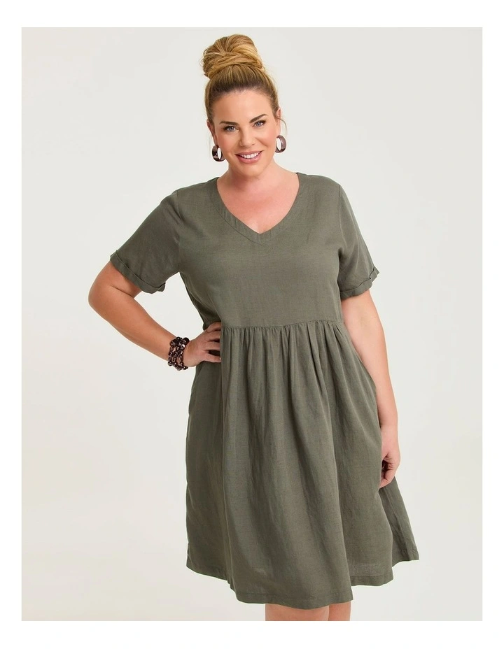 Linen Blend Holiday Pocket Dress Cypress image 4