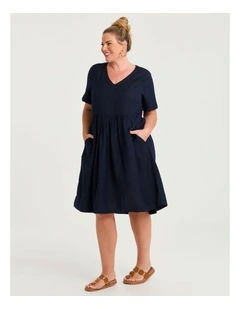 Linen Blend Holiday Pocket Dress Navy