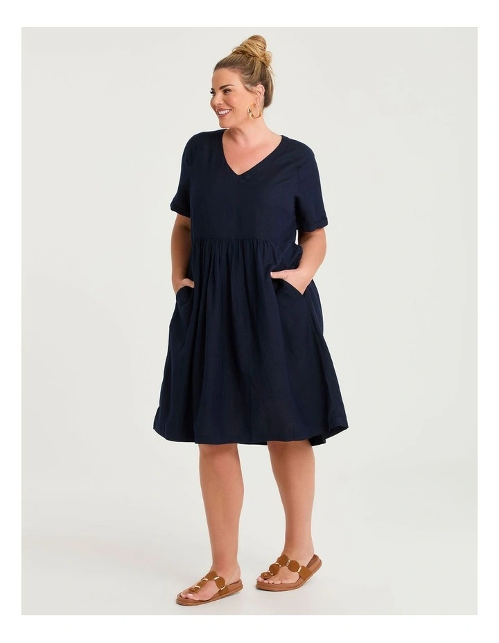 Linen Blend Holiday Pocket Dress Navy image 1