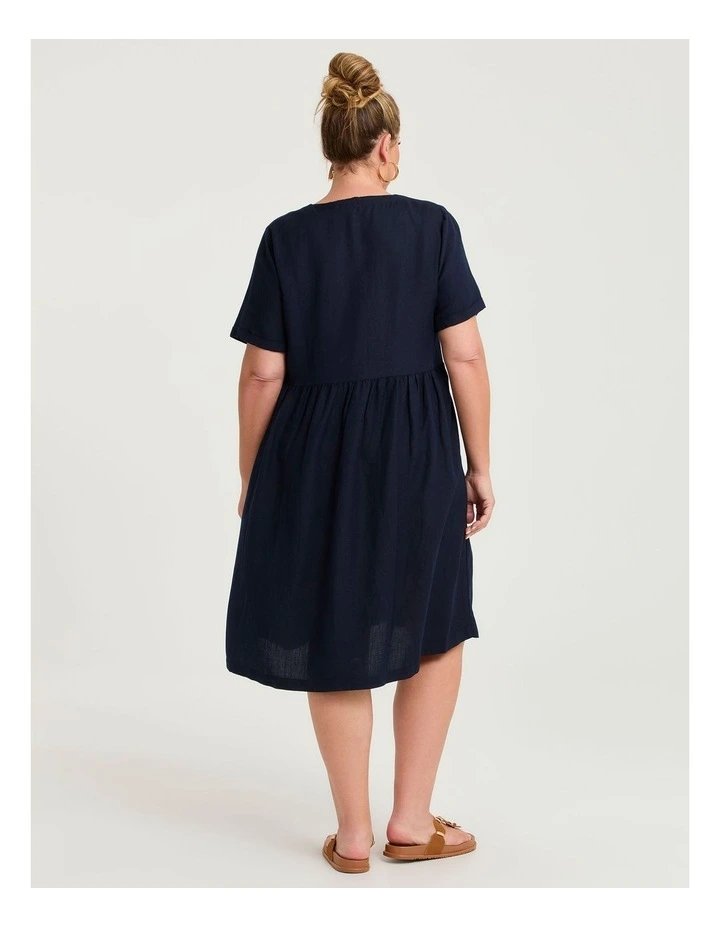 Linen Blend Holiday Pocket Dress Navy image 2