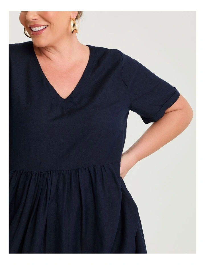 Linen Blend Holiday Pocket Dress Navy image 3