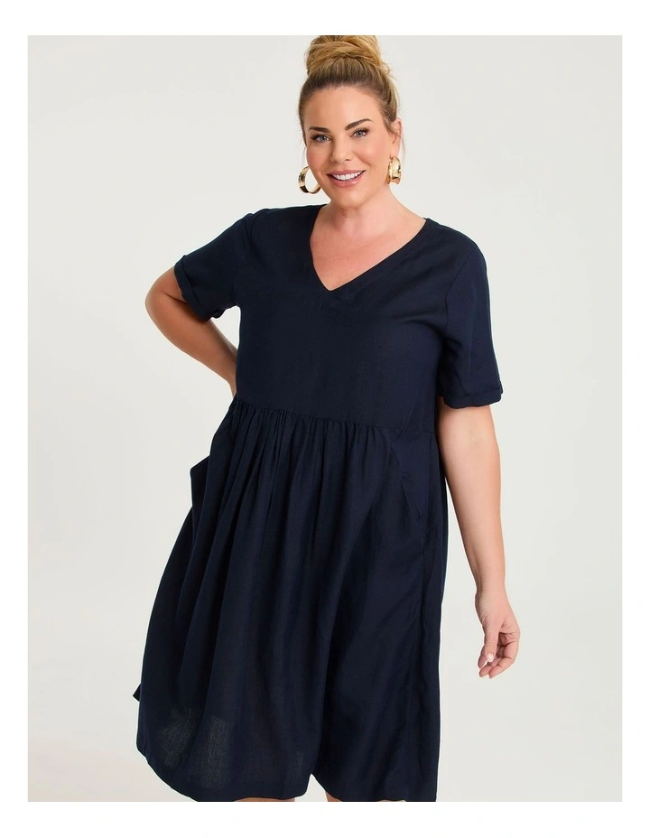 Linen Blend Holiday Pocket Dress Navy image 4
