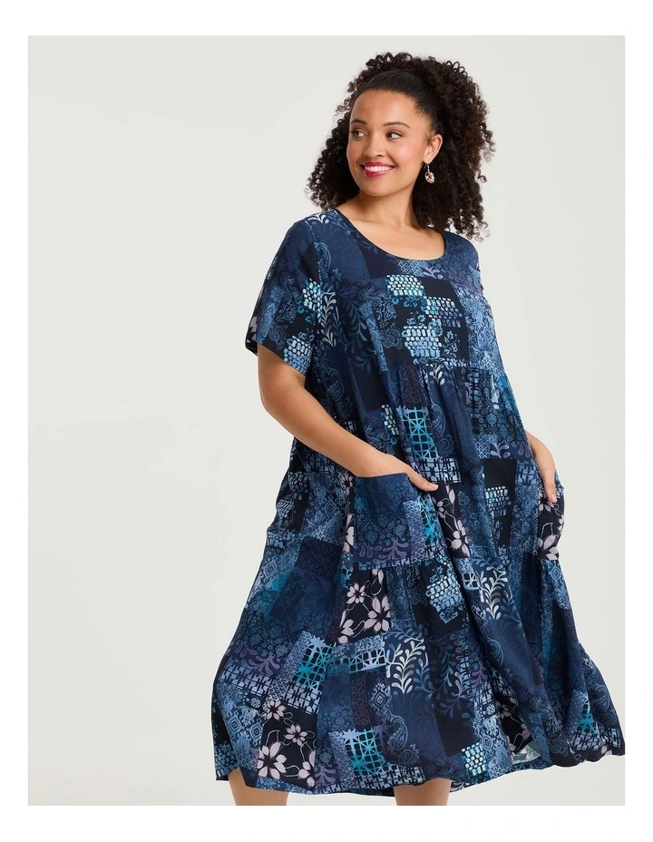 Natural Pocket Midi Dress Patchwork Print image 3