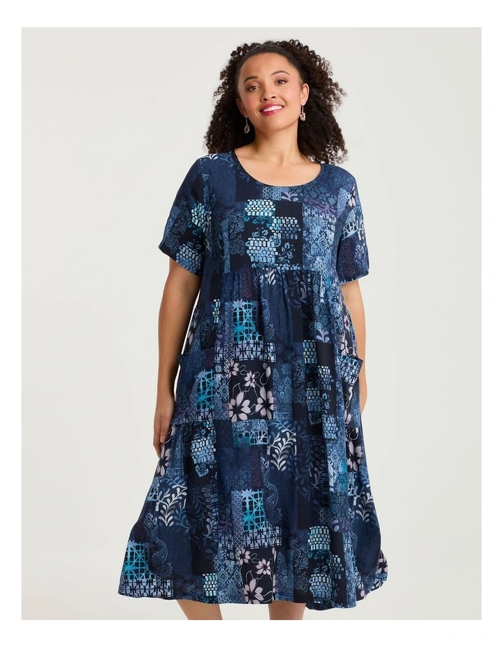 Natural Pocket Midi Dress Patchwork Print image 4
