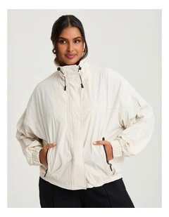 Funnel Neck Windbreaker Jacket Parchment