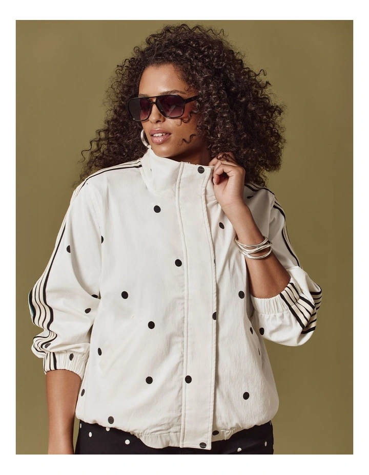Polka Dot Stripe Trim Jacket Off White/black image 5