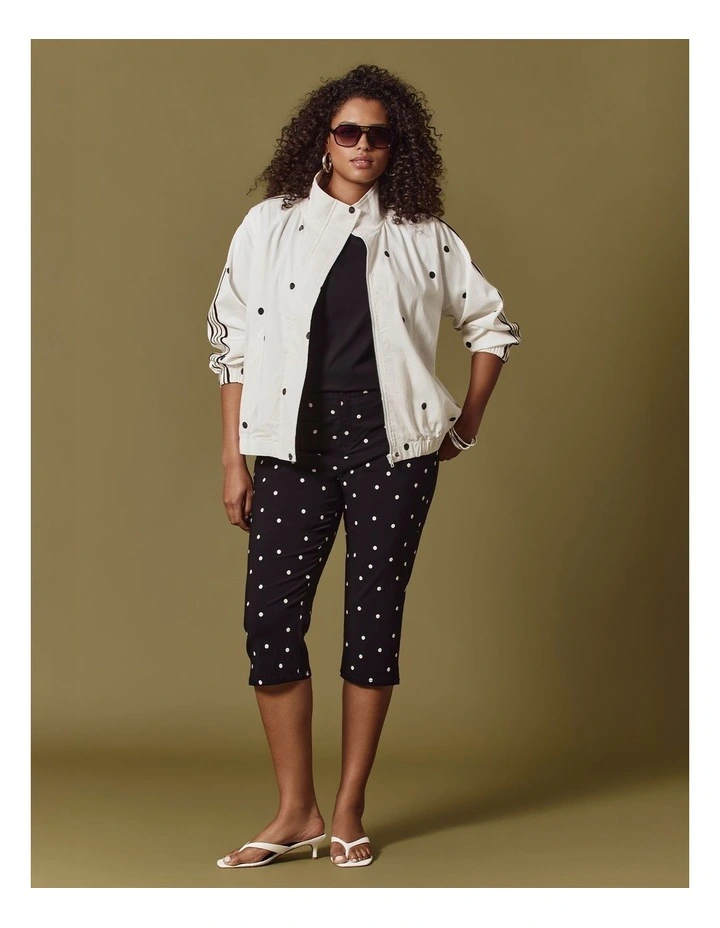 Polka Dot Stripe Trim Jacket Off White/black image 6