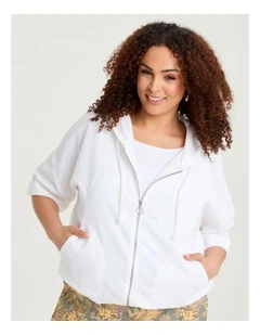 Cotton Linen Hood Jacket White