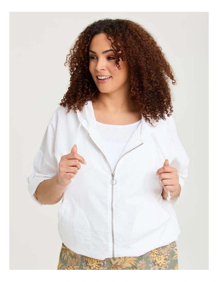 Cotton Linen Hood Jacket White image 3