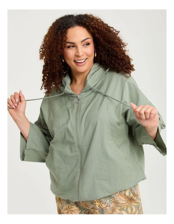 Cotton Linen Hood Jacket Light Khaki image 1