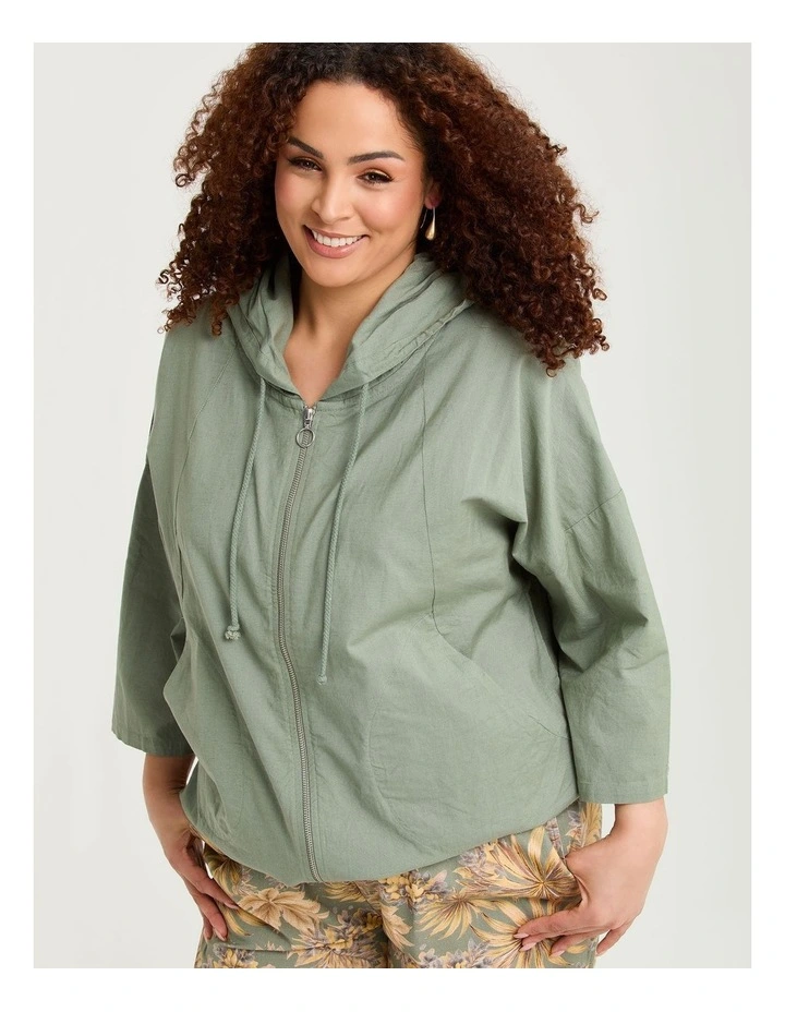 Cotton Linen Hood Jacket Light Khaki image 3