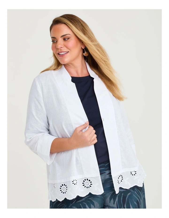 Linen Alexa Broderie Jacket in White image 1