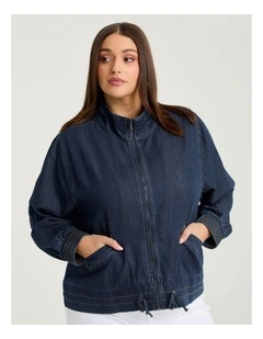 Cotton Lyocell Funnel Neck Jacket Dark Ink Wash