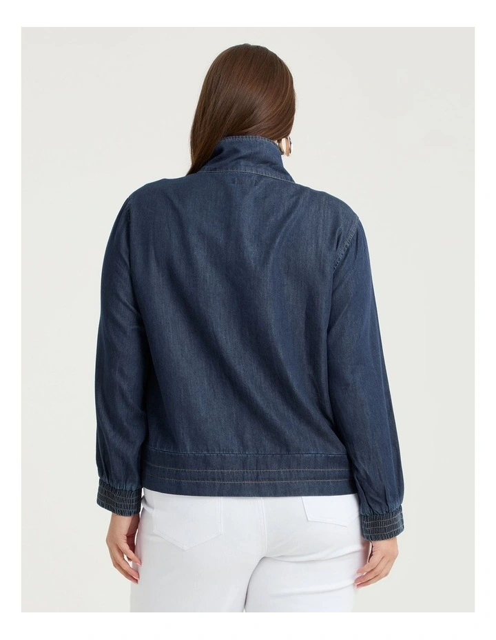Cotton Lyocell Funnel Neck Jacket Dark Ink Wash image 2