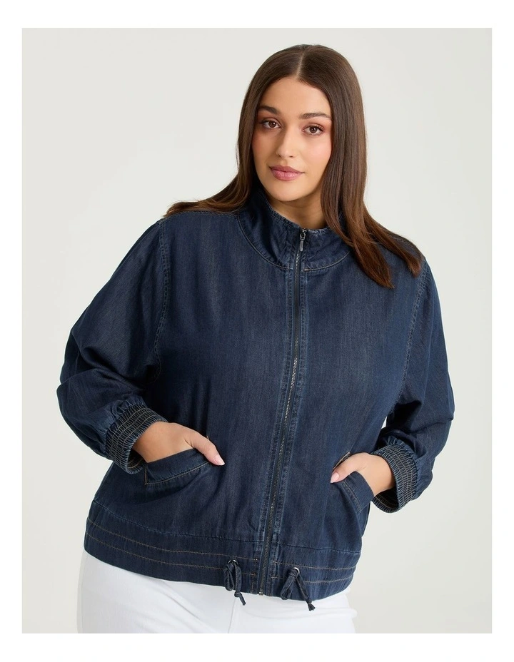 Cotton Lyocell Funnel Neck Jacket Dark Ink Wash image 3