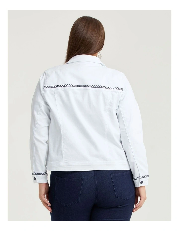 Cotton Embroidery Denim Jacket White image 2