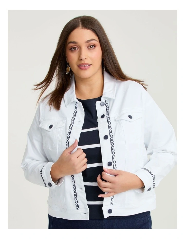 Cotton Embroidery Denim Jacket White image 3