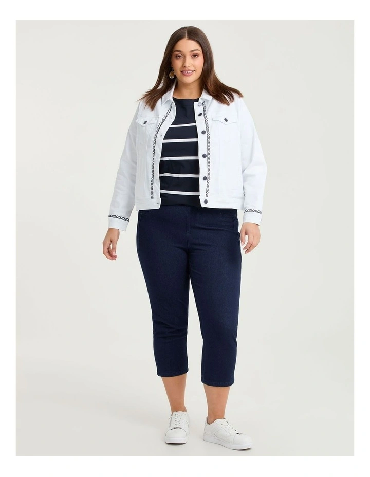 Cotton Embroidery Denim Jacket White image 4