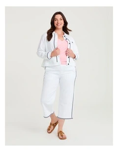 Wide Leg Embroidered Crop Jean White