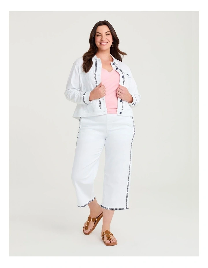 Wide Leg Embroidered Crop Jean White image 1