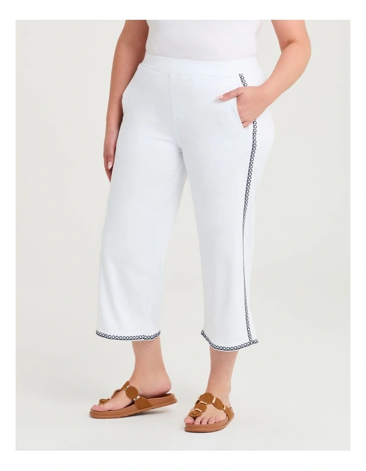 Wide Leg Embroidered Crop Jean White image 2