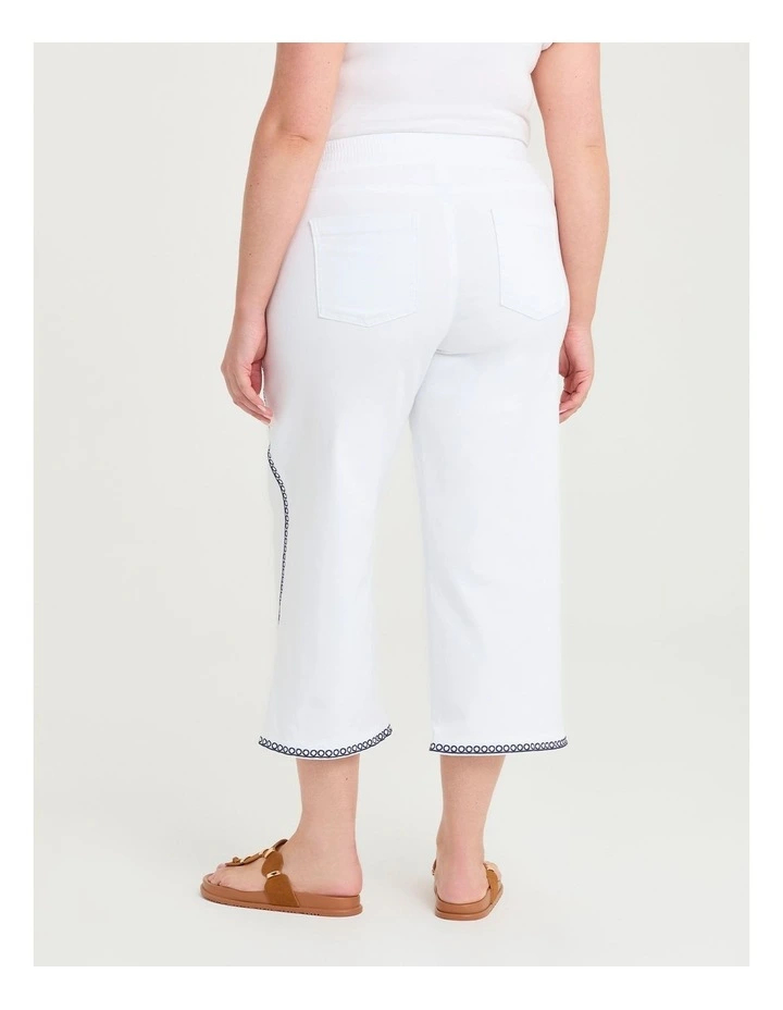 Wide Leg Embroidered Crop Jean White image 3