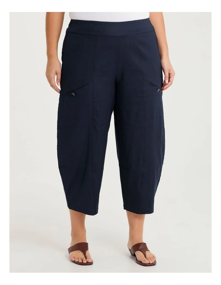 Stretch Linen Lantern Crop Pant Dark Indigo image 3