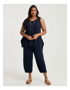 Crush Tuck Lantern Crop Pant Dark Indigo