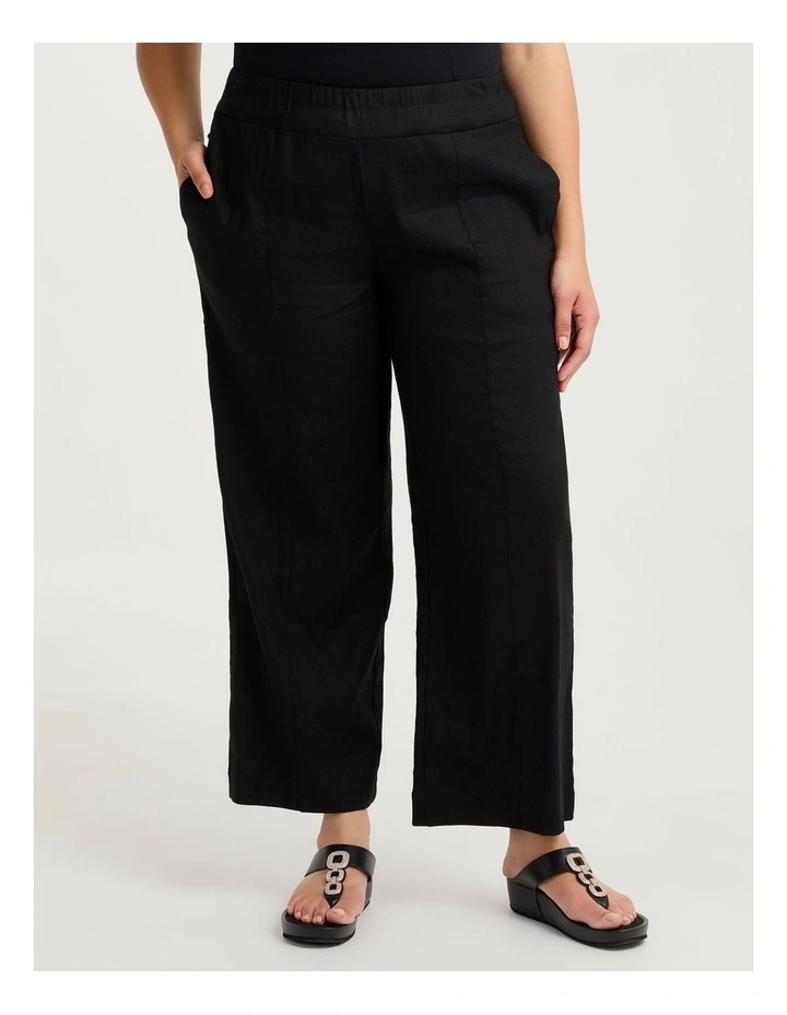 Stretch Linen Relaxed Wide Leg Pant Black image 3