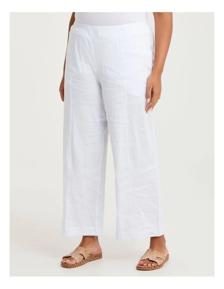 Stretch Linen Relaxed Wide Leg Pant White image 3