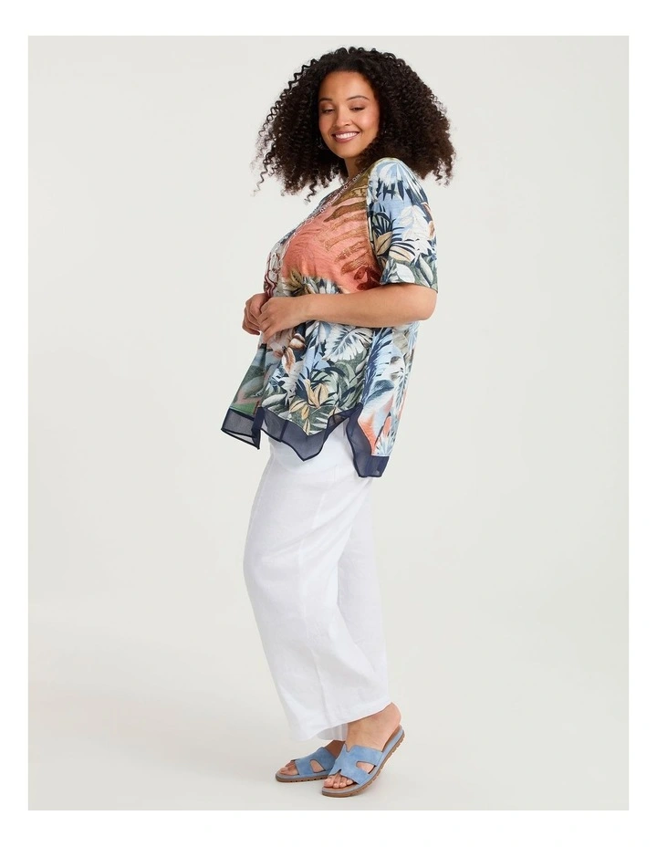 Stretch Linen Relaxed Wide Leg Pant White image 4