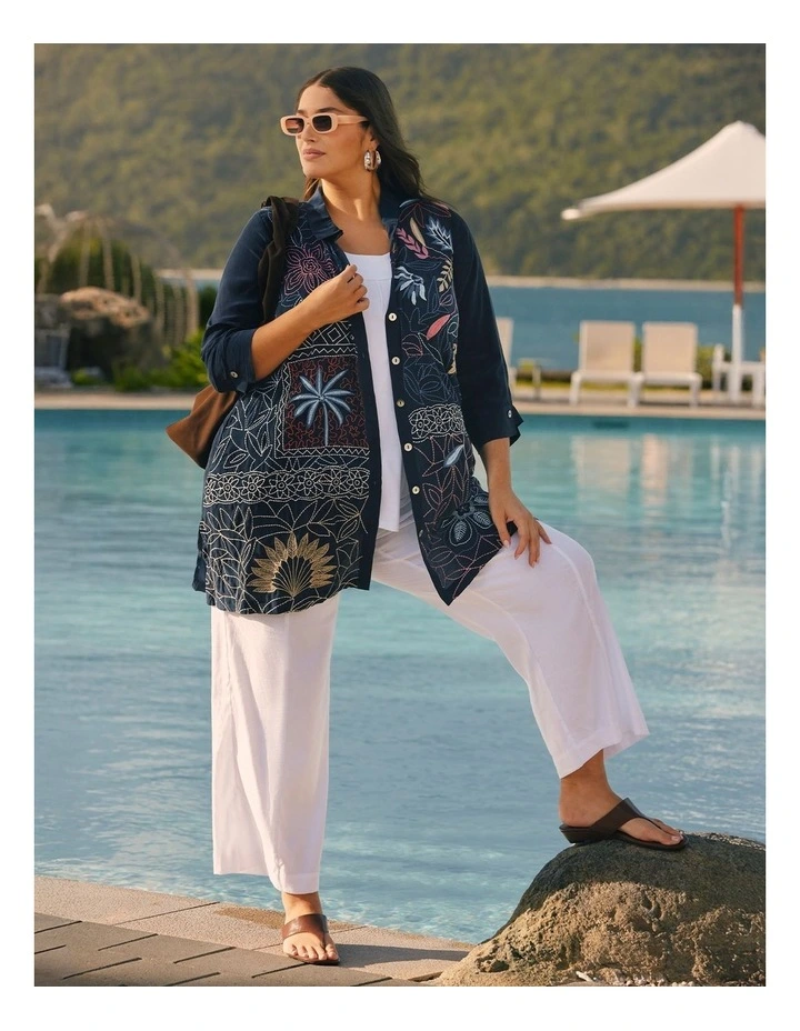 Stretch Linen Relaxed Wide Leg Pant White image 5