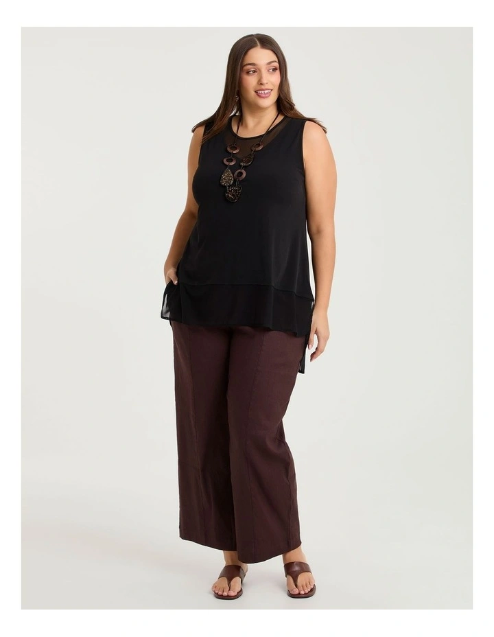 Stretch Linen Relaxed Wide Leg Pant Chocolate Fudge image 1
