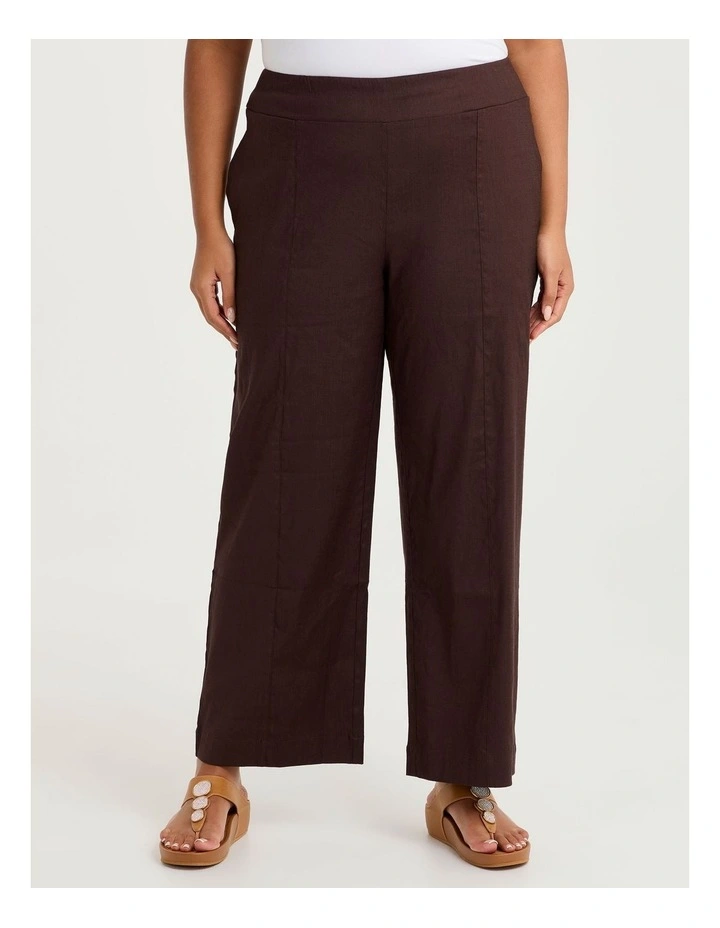 Stretch Linen Relaxed Wide Leg Pant Chocolate Fudge image 3