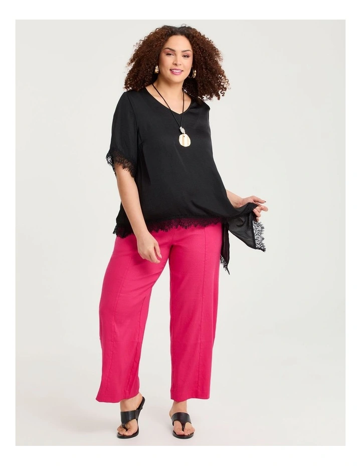 Stretch Linen Relaxed Wide Leg Pant Guava image 4