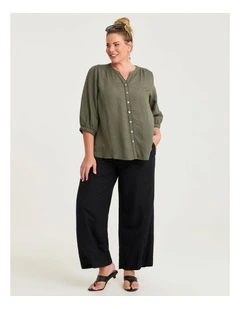 Linen Blend Seam Detail Pant Black