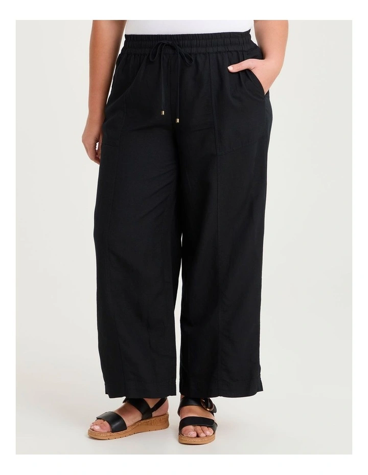 Linen Blend Seam Detail Pant Black image 3