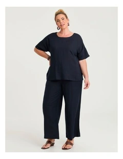 Linen Blend Seam Detail Pant Navy