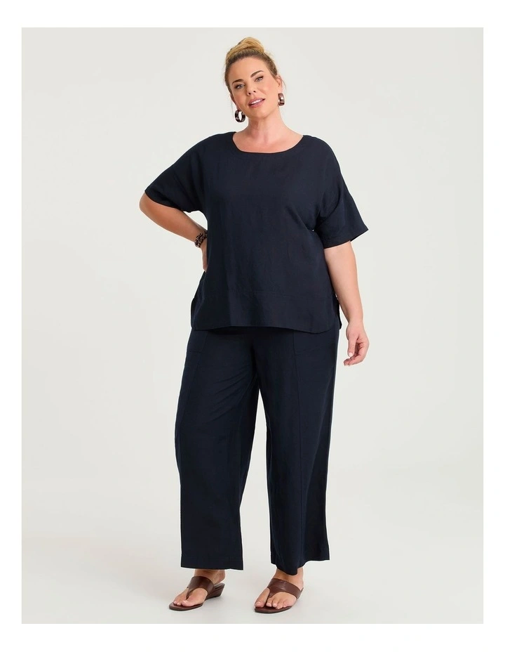 Linen Blend Seam Detail Pant Navy image 1