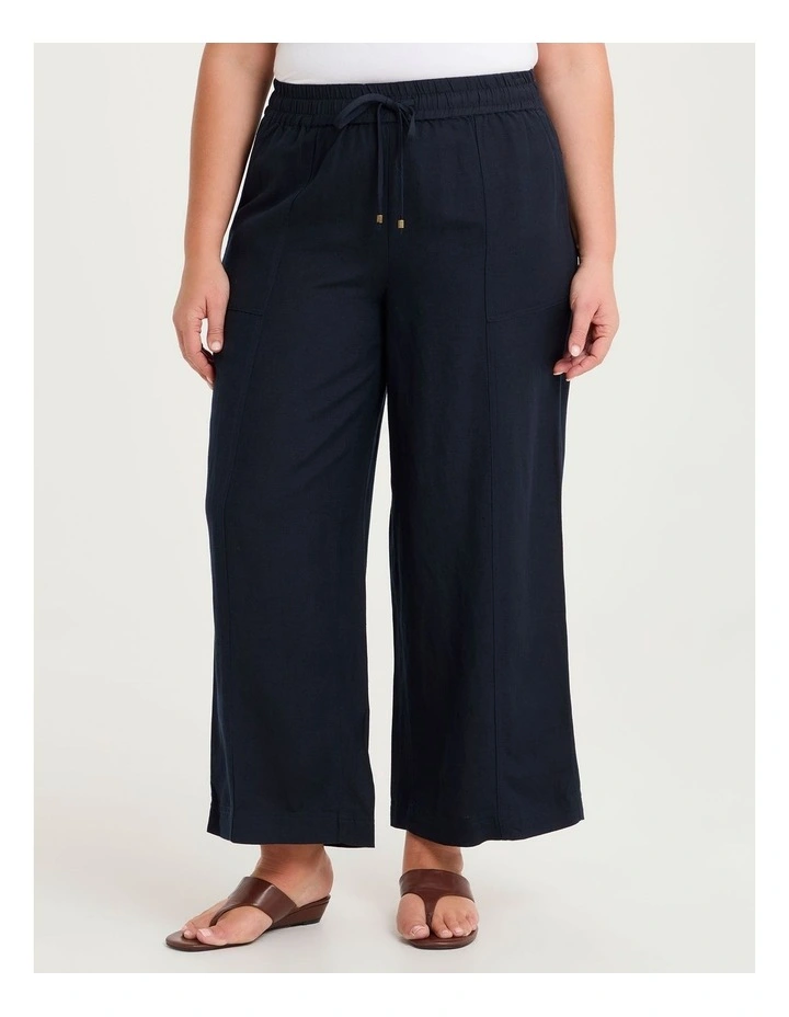 Linen Blend Seam Detail Pant Navy image 3